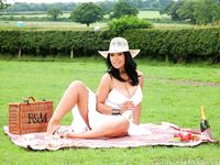 Hot middle-aged lady Danica Collins masturbates during a picnic on a blanket