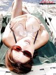 Chunky Euro model Chloe Vevrier freeing massive tits from bikini in sunglasses