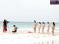 Sexy fatty Angela White strips bikini to show massive saggy tits at the beach