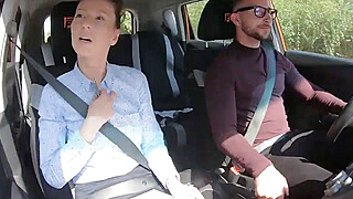 Busty MILF fucked outdoors in car by student driving Big Boobs Porn Video